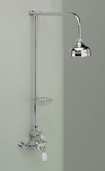 freiliegende englische Dusch Armatur mit Seifenschale und 5 inch Duschkopf